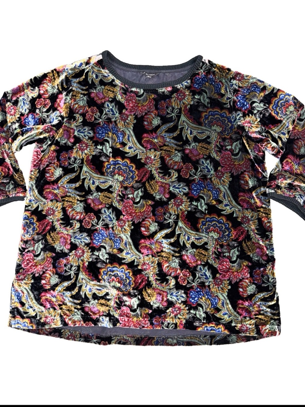 John Mark Velvet Paisley 3/4 Sleeve Pullover Shirt Blouse Size 1X